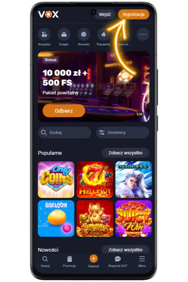 Korzystanie z Casino VOX App